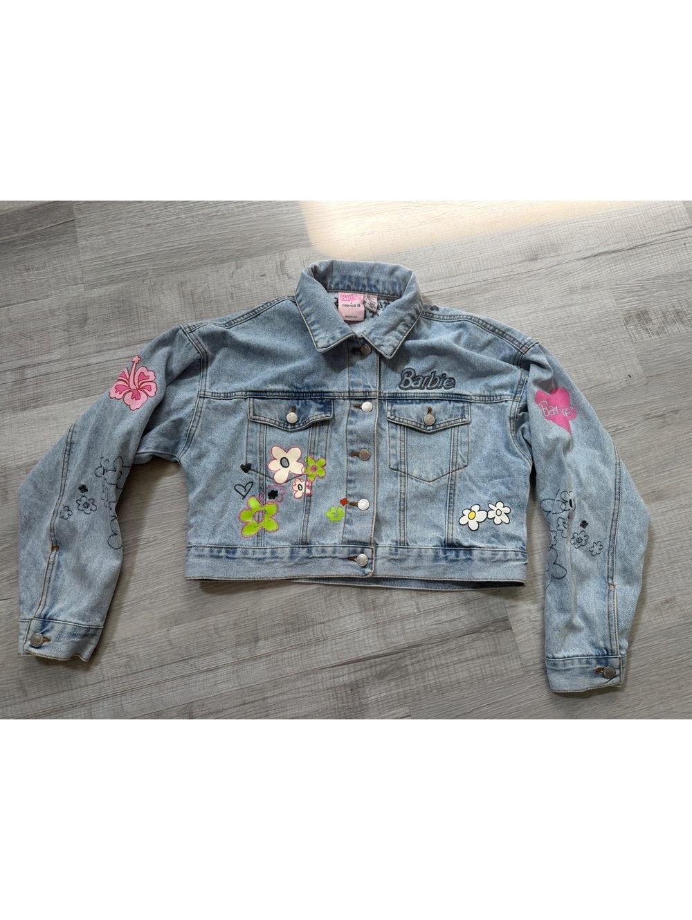 Forever 21 Barbie x Denim Jacket with Floral and Heart Patches